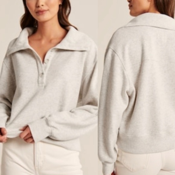 Abercrombie Soft Collection Drama Wedgey Henley Cropped 90s Sweatshirt Sz Medium - Picture 15 of 15